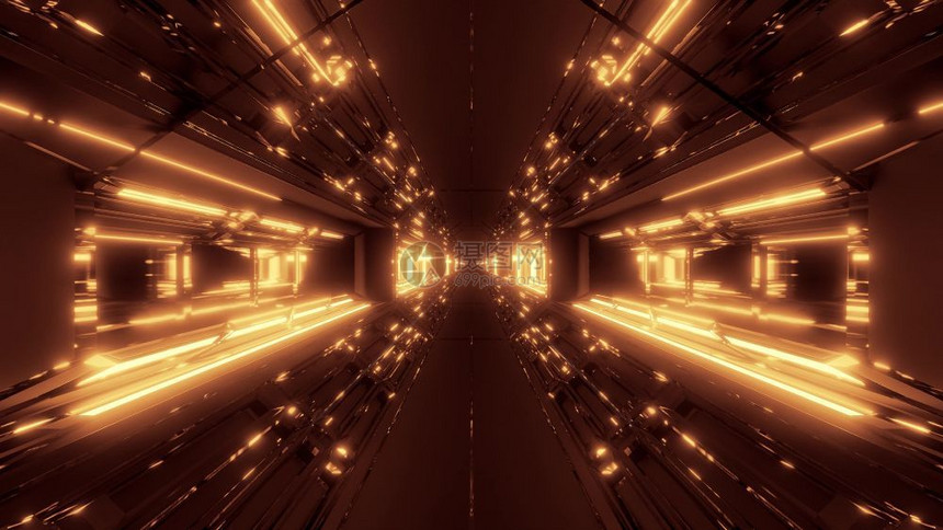 金子寺庙未来Scifi建筑室带有宗教的Christus符号3D设计出未来的Scific幻想隧道神圣的Christian光辉三德插图片