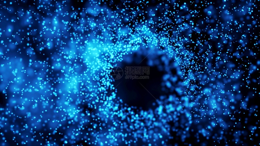 质地抽象粒子在暗底背景图形和运动概念上产生蓝色的数据图片