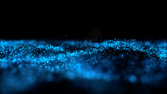 蓝色的溪流抽象粒子在暗底背景图形和运动概念上产生渲染图片