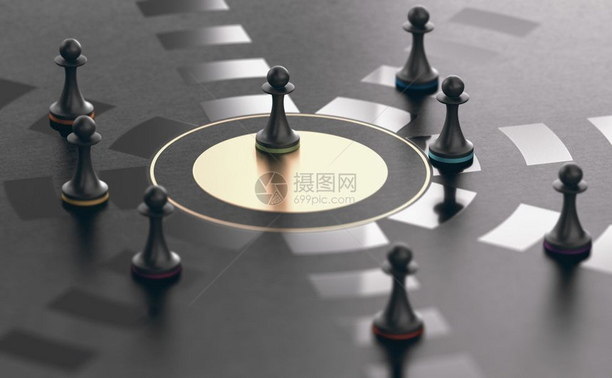 第一的职业黑色背景上的棋子3D插图绿色的棋子取得成功的求职者概念实现成功的求职者或申请人概念的图片