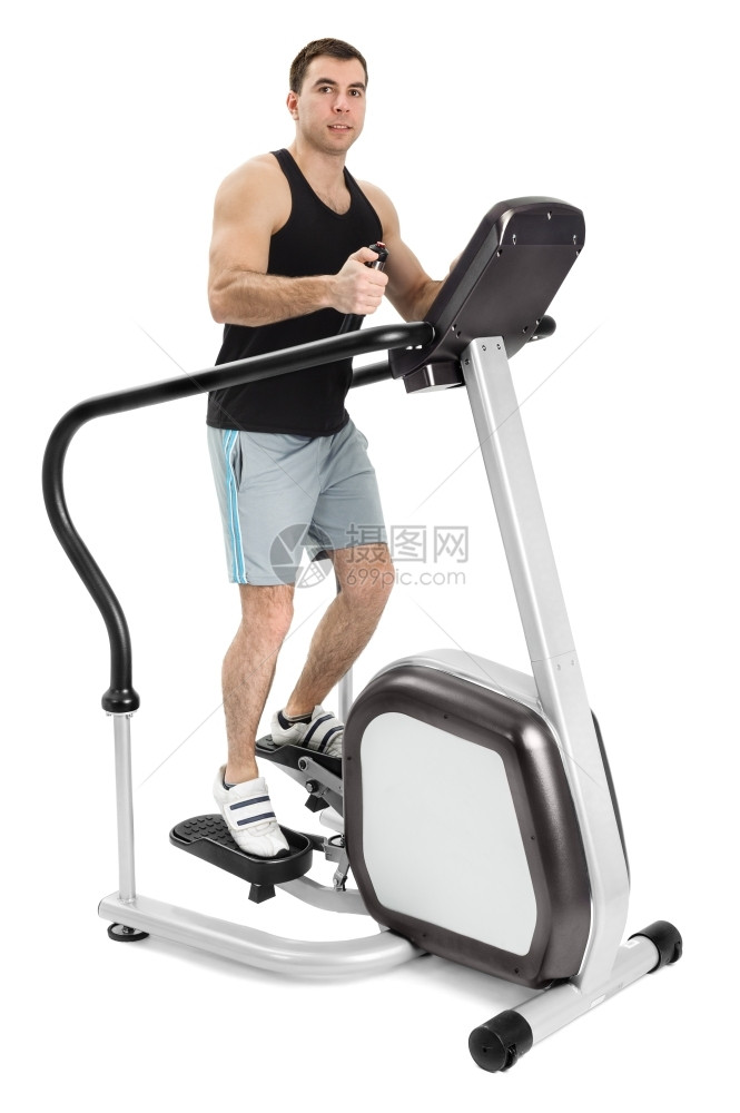 腿短裤一个人在白色背景上做职档机锻炼白色的图片
