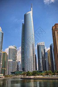 阿联酋迪拜朱美拉湖塔摩天大楼景观空阿联酋航高清图片