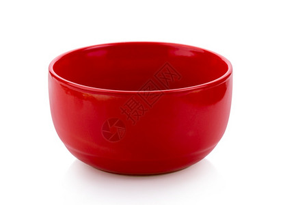 汤白色背景隔离的红瓷碗食物陶器图片
