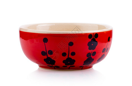 红色的白背景隔离红瓷碗空白的盘子图片