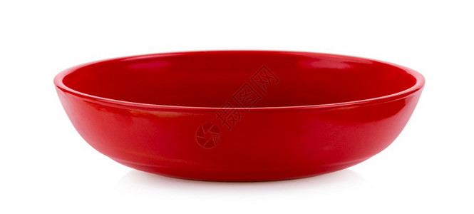 用具盘子白色背景隔离的红瓷碗单身的图片