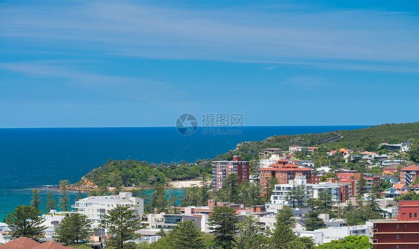 曼利在澳洲阳光明媚的一天ManlyBeach天际线全景空中观察男子气概邻里图片