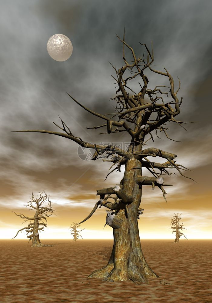 形象的天空经过月光下的死树3D渲染图片
