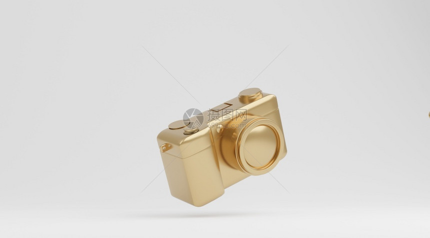 白色背景的金相机技术概念3D渲染使成为照片图片