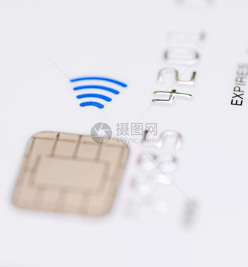 钱自动取款机无接触信用卡的加密芯片Macro拍摄安全图片