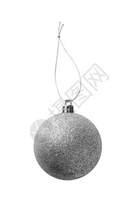 银弦上挂着闪亮的银色圣诞球白背景上隔绝绞刑传统的装饰背景图片