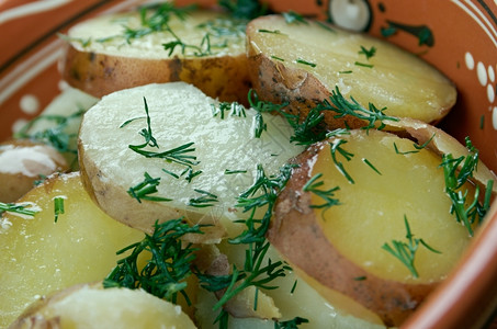 深南德国风格土豆沙拉厨房传统的熏肉背景图片