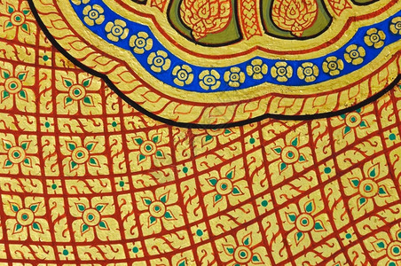 绘画寺庙墙上的泰国传统艺术装饰风格颜色图片