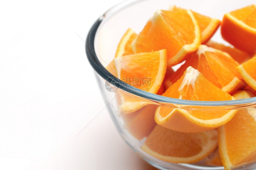 橙子在白色背景上切橙子成熟有机的热带图片