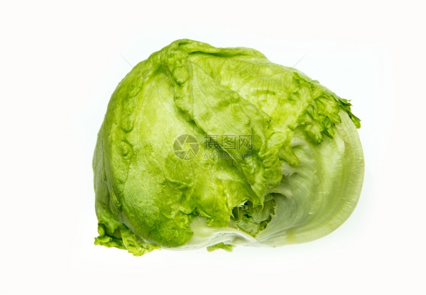 农业食物白色背景的新鲜绿冰山生菜多汁的图片