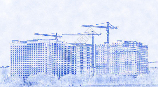 户外城市地貌现代住宅建筑的造蓝图风格和案正面结构体背景图片