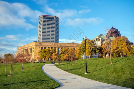 联合的天际线美国哥伦布俄亥州市中心天际之景绿色通道图片