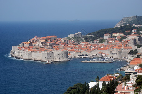 天蓝色船海岸Dubrovnik克罗地亚得里海人民旅行目的地图片