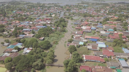 泰国Ayutthaya省洪水的空中景象旅行十月城市图片