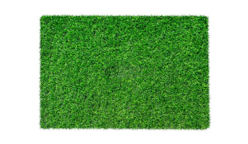 白色的人造背景顶视图中孤立的人工绿地毯草图画垫图片