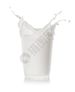 健康白色的在背景上隔离的透明牛奶杯中飞溅在透明牛奶杯中飞溅子图片