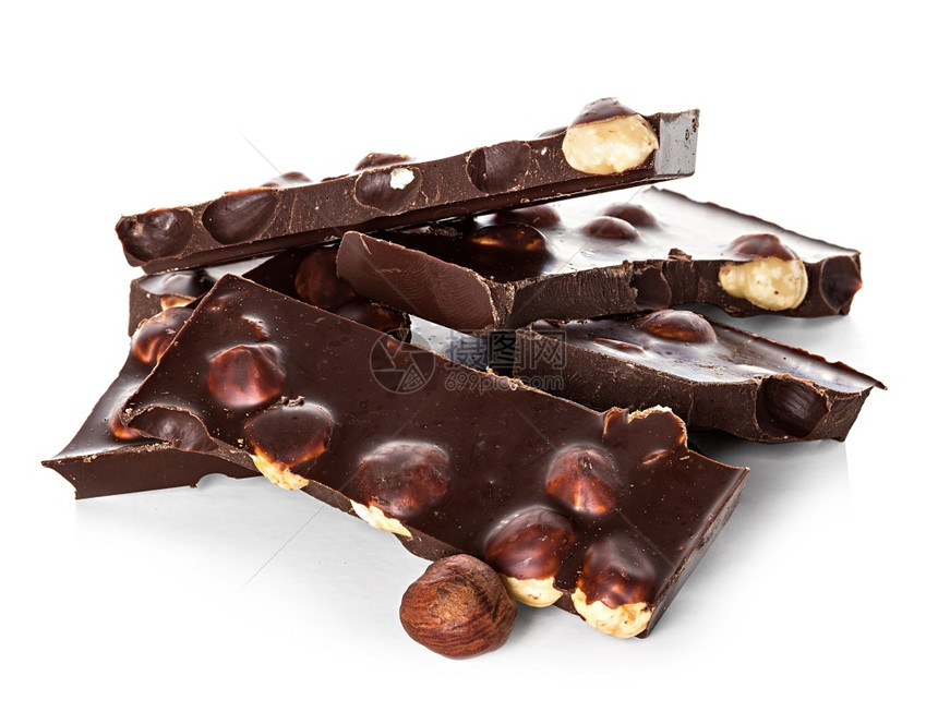 与坚果隔离的巧克力糖果营养黑暗的图片