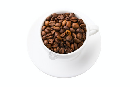 庄稼白色的有质感杯里满油炸面咖啡孤立在白色背景上图片