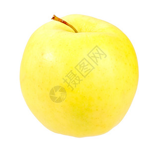 单身的一个新鲜黄苹果孤立在白色背景上近距离摄影棚展成熟水果图片