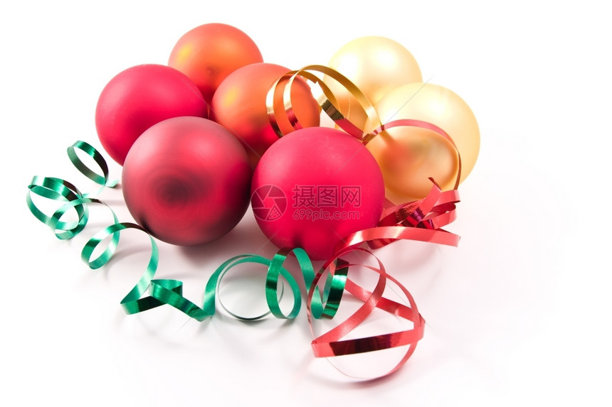 圣诞节闪光绿色带有丝装饰的圣诞玻璃球图片