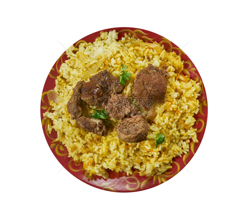 羊肉一顿饭UyghurpoloLambPilafUyghur烹饪亚洲传统菜类顶视最佳图片