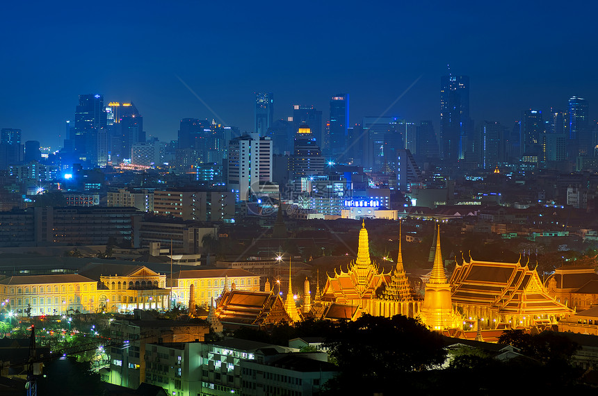 泰国大宫殿曼谷秋光大宫泰国天空蓝色的全景图片