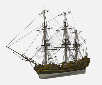美丽的老式独角兽舰艇以白色背景被隔离3D形象的桅杆海洋背景图片