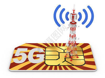 sim输入5G的Sim卡片和带有3gMeel信号的电塔频率话卡收音机设计图片