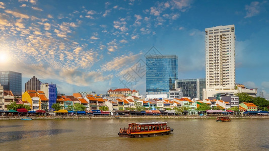 克拉克县日落时ClarkeQuay区ClarkeQuay市风景码头城观水背景