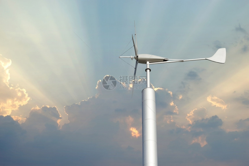 具有美丽太阳光束背景的可再生能源风涡轮机门户14环境活力图片