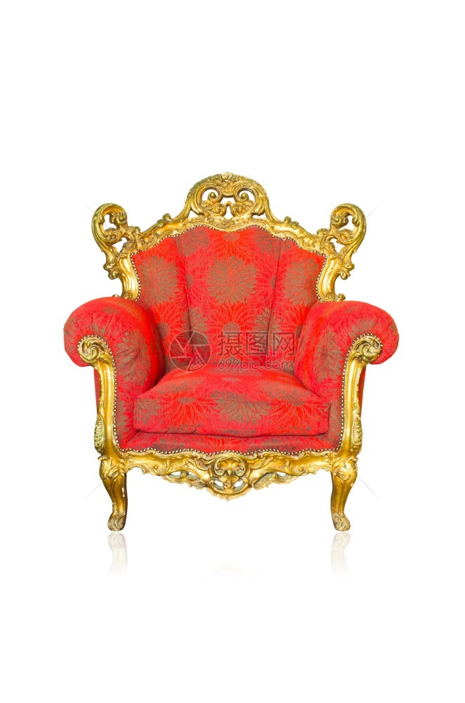 优雅皮革雕刻红色沙发椅子在白背景的红沙发上被孤立图片