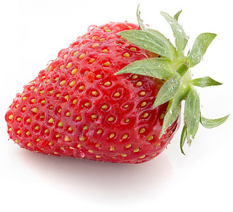 美味的飞沫红色成熟草莓白底带滴子自然图片