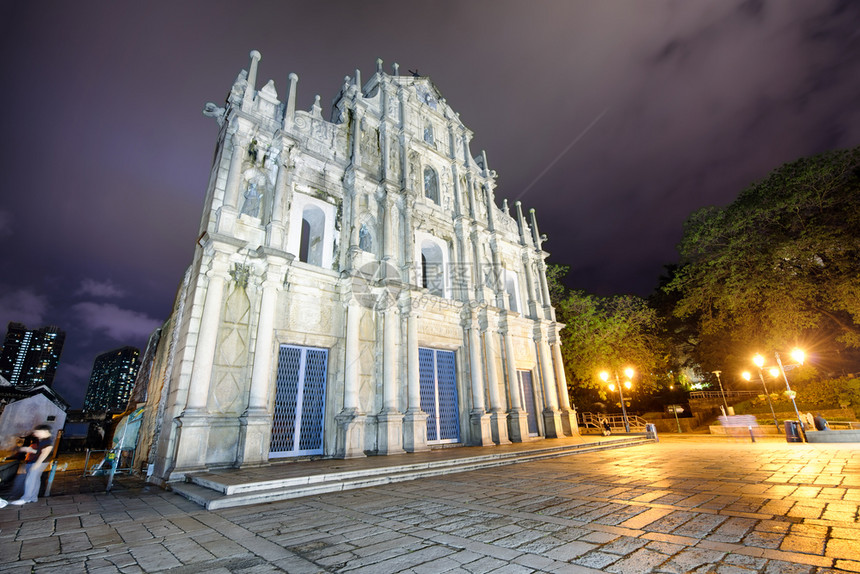 旅行教科文组织圣保罗古墓之夜景澳门的重要里程碑传统的图片