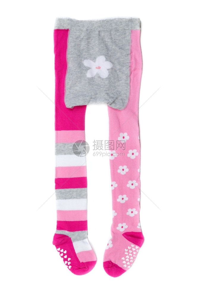 短袜婴儿颜色粉红的孩子们角紧身裤白色的孤立图片