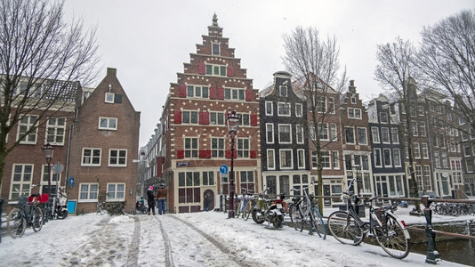 欧罗巴冬季荷兰的阿姆斯特丹雪城目的地传统图片