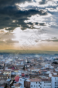 城市景观老的旅游西班牙南部安达卢西亚市日落时的格拉纳达市风景图片