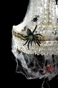 为了定语笼罩吊灯上的蜘蛛是万圣节装饰的缠连网图片