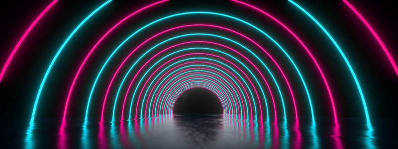 辉光虚拟的3d隧道电线抽象的全景背荧光照明线紫外光谱虚拟现实激光显示全景图像蓝色的设计图片
