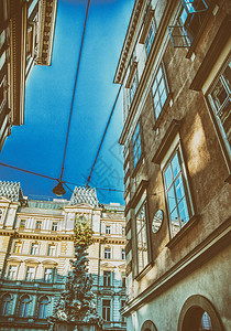 天线奥地利维也纳建筑和多于街道背景图片