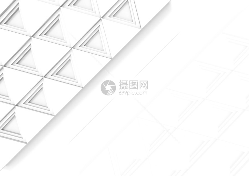 正面简单的3d以复制空间白色背景的现代三角形瓷砖状模式单色图片