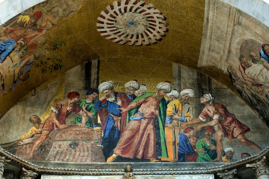 意大利威尼斯圣马克柯巴西利卡金子墙宗教图片