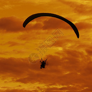 高的自由美丽天空背景上滑翔图轮廓跳伞图片
