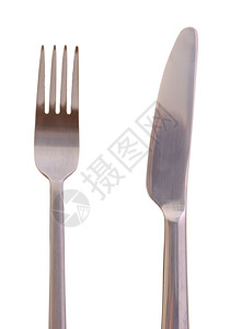 银工具在白色背景上隔离的叉子和刀尖板件环境图片