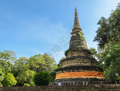 天绿色泰国清迈WatUmong寺庙古塔乌蒙图片