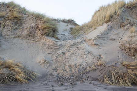 海岸线等级引起冬季海浪和人们在沙丘上造成的腐蚀沙漠丘上的侵蚀图片