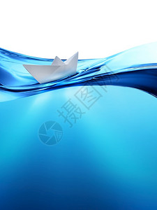 水下波上的纸船商业白色图片